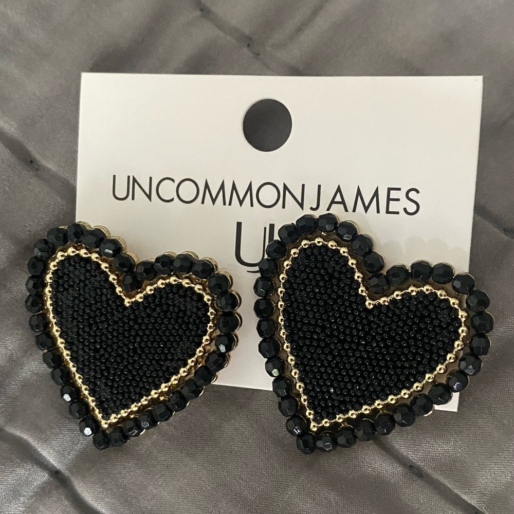 Uncommon James Black and Gold Heart Earrings